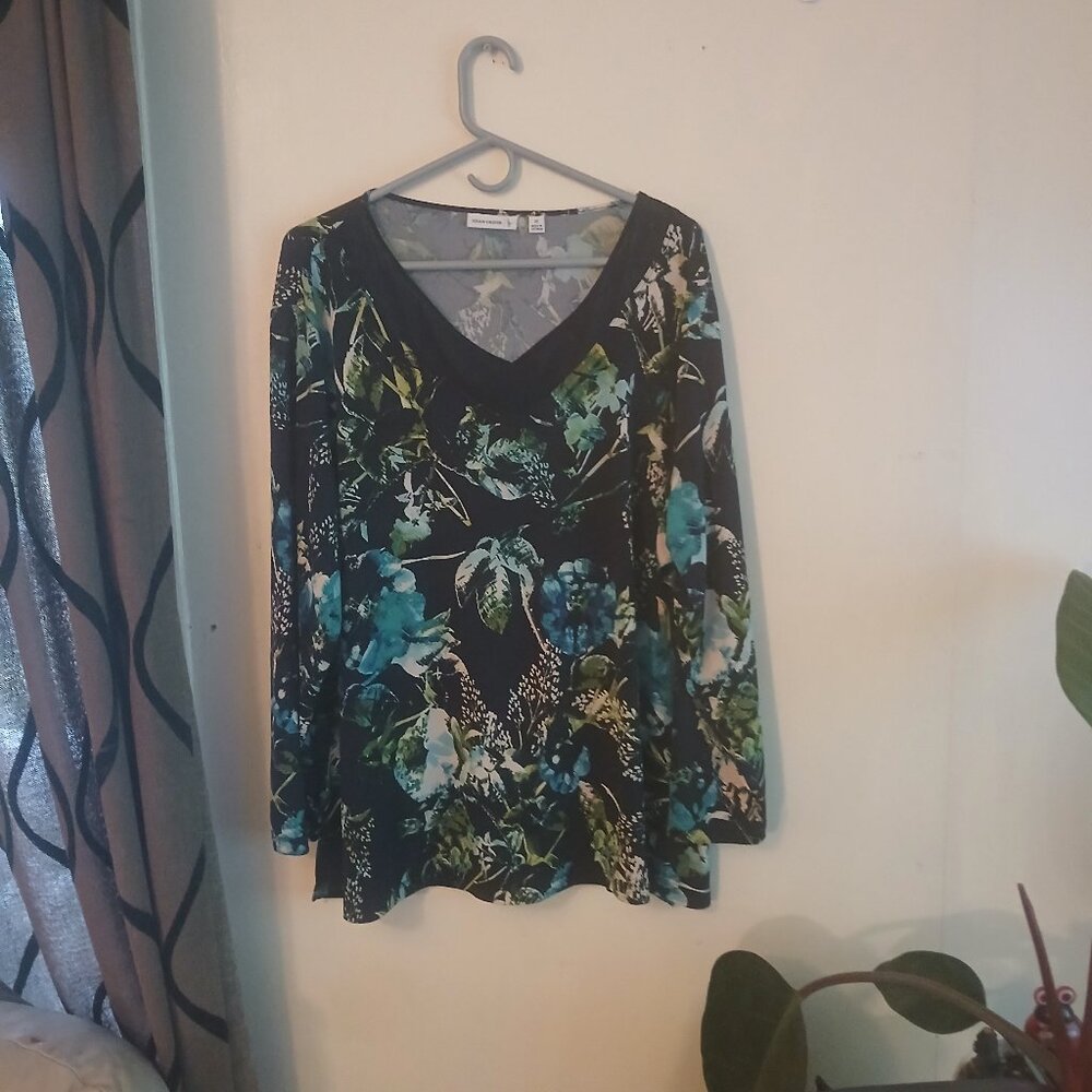 Suaan Graver women's blue and green floral print blouse Size 2X